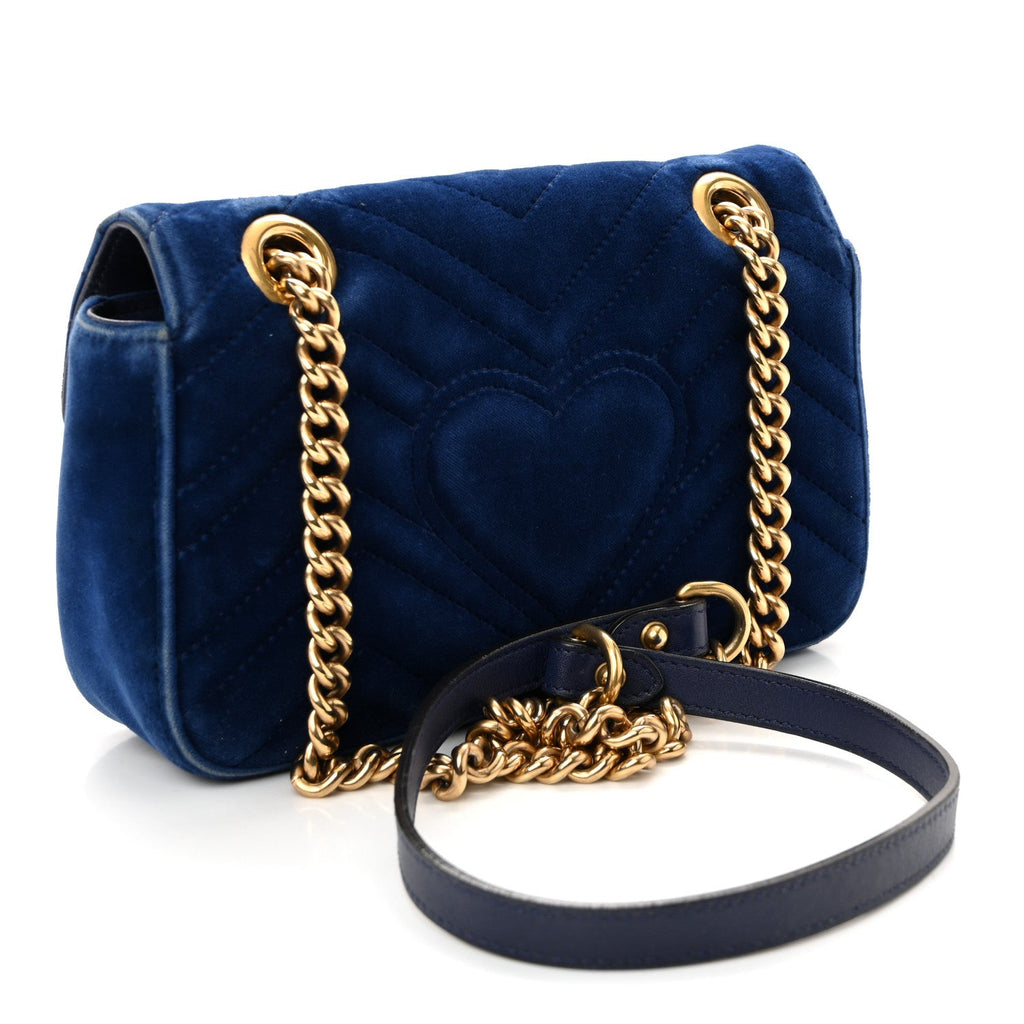 Gucci Velvet Matelasse Mini GG Marmont Shoulder Bag Cobalt Blue