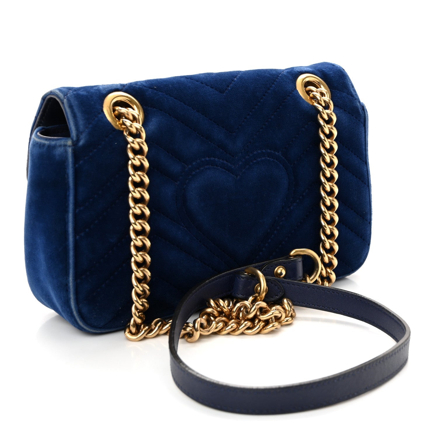 Gucci Velvet Matelasse Mini GG Marmont Shoulder Bag Cobalt Blue