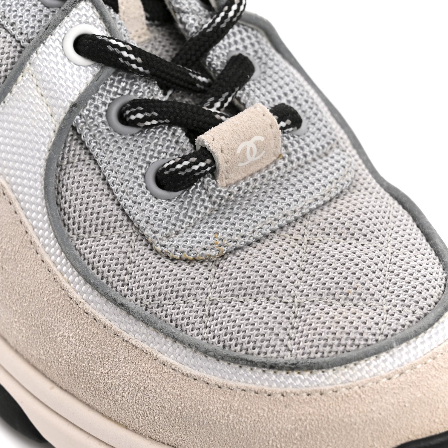 Nylon Calfskin Suede Womens CC Sneakers 36.5 Grey White
