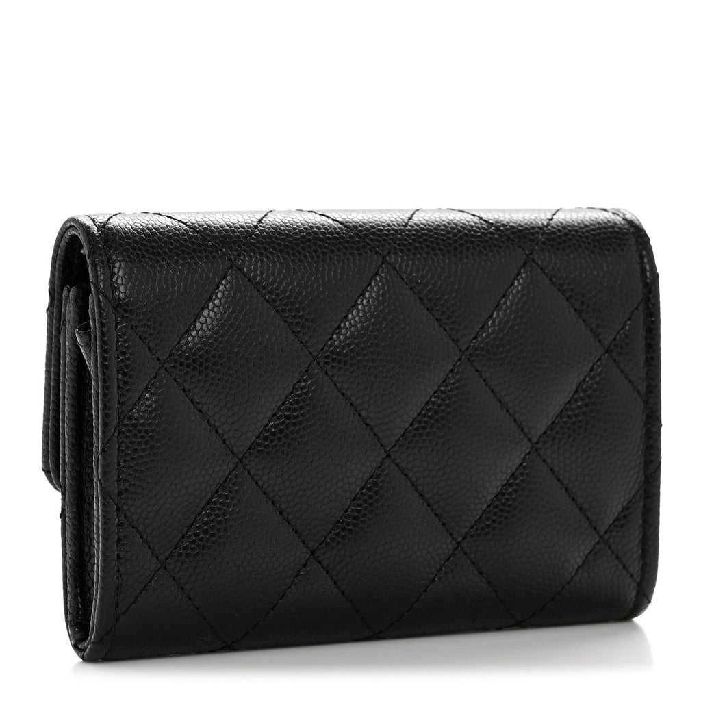 Caviar Quilted CC Flap Card Holder Black