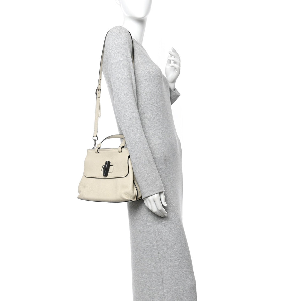 Gucci Cellarius Calfskin Small Bamboo Daily Top Handle Bag Mystic White