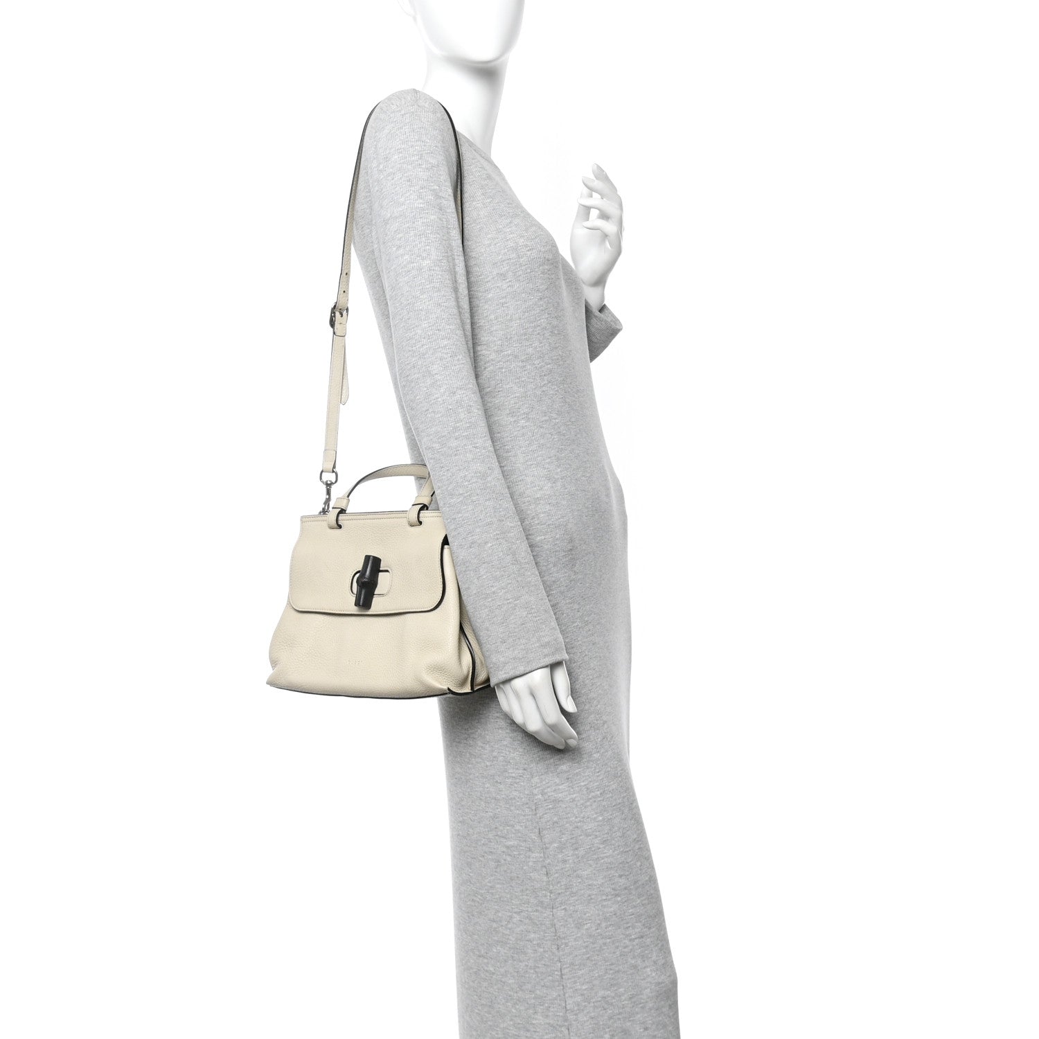Gucci Cellarius Calfskin Small Bamboo Daily Top Handle Bag Mystic White