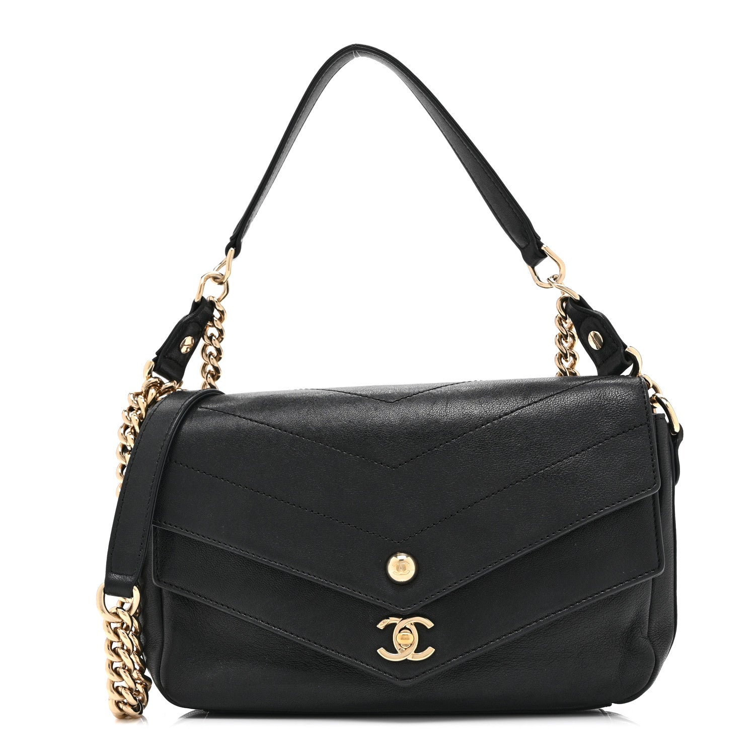 Chanel Sheepskin Chevron Quilted Mini Double Chevron Flap Black