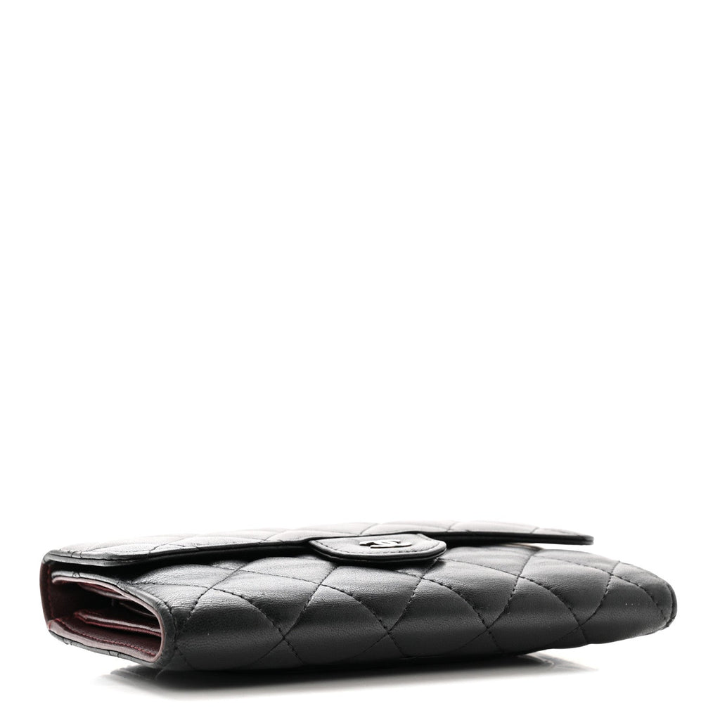 Lambskin Quilted Large Flap Wallet Black
