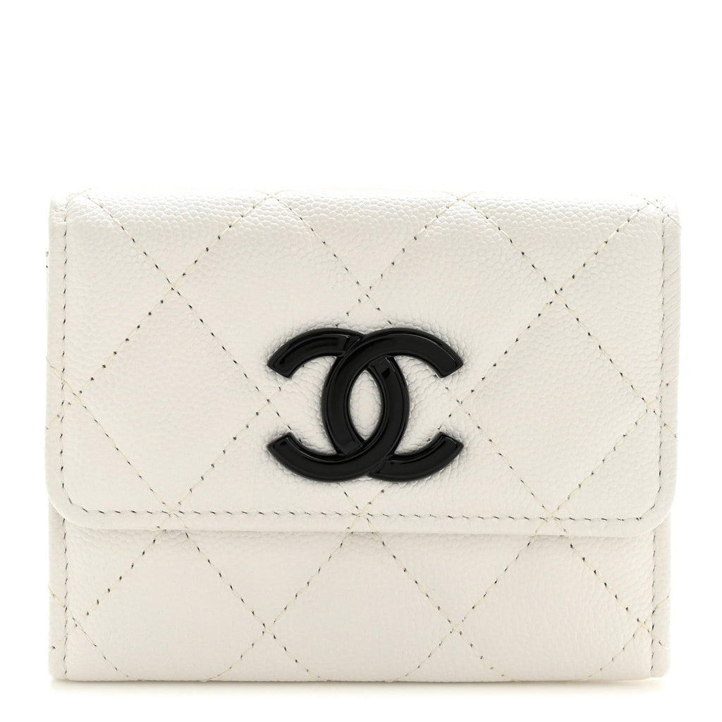 Caviar Quilted My Everything Flap Card Holder Wallet White Black