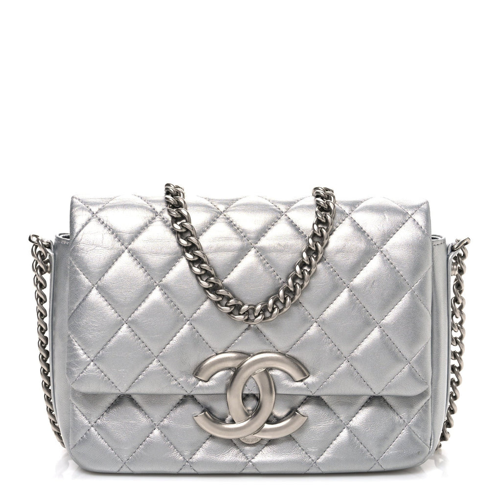 Chanel Metallic Lambskin Quilted Mini Maxi CC Flap Argent