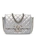 Chanel Metallic Lambskin Quilted Mini Maxi CC Flap Argent