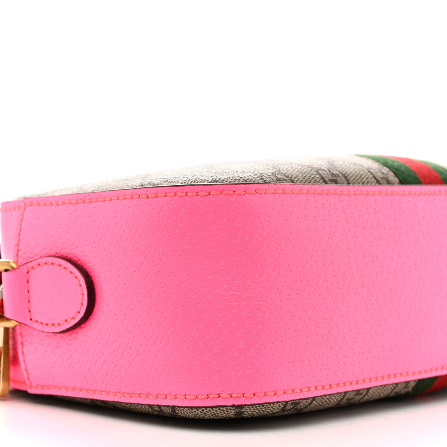 Gucci GG Supreme Monogram Textured Dollar Calfskin Web Ophidia Small Crossbody Bag Beige Ebony Fuchsia