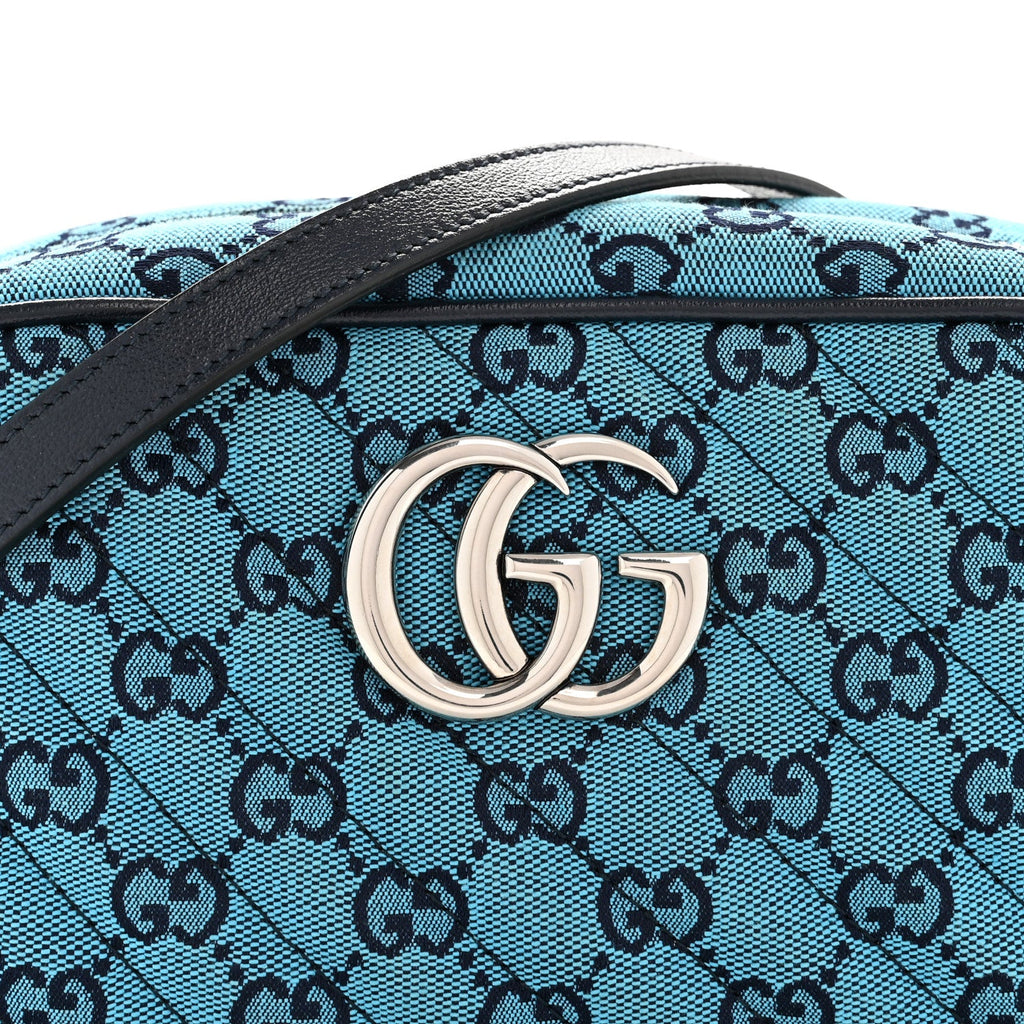 Gucci Monogram Multicolor Matelasse Diagonal Small GG Marmont Chain Shoulder Bag Light Blue