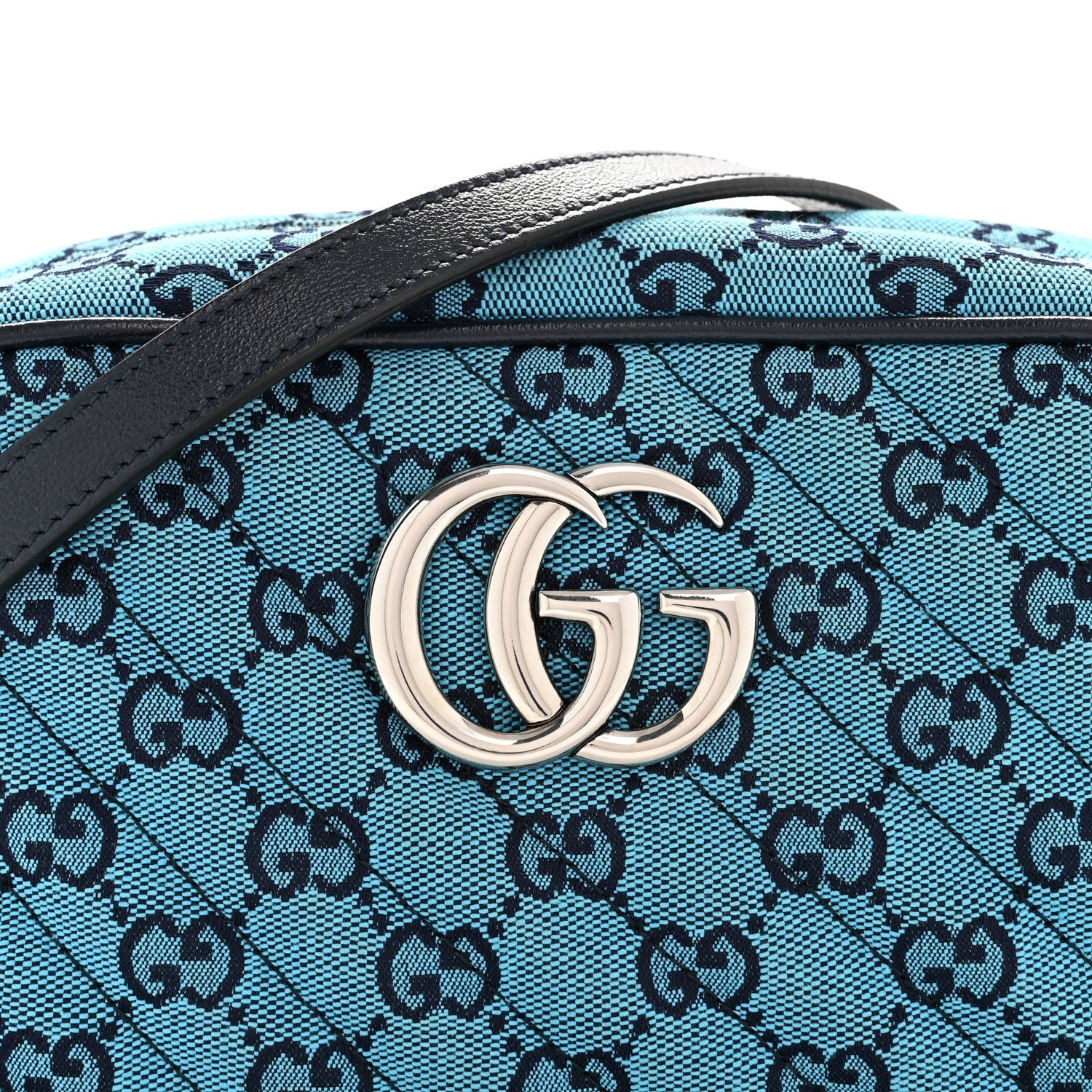 Gucci Monogram Multicolor Matelasse Diagonal Small GG Marmont Chain Shoulder Bag Light Blue