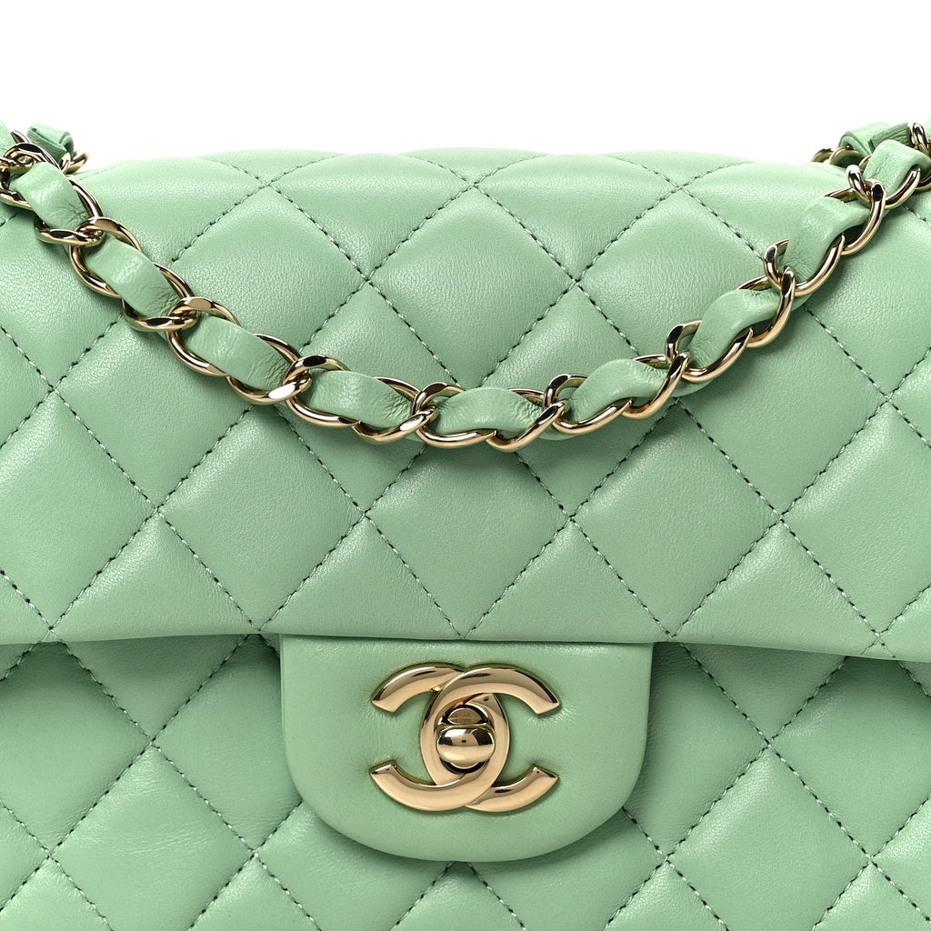 Chanel Lambskin Quilted Mini Rectangular Flap Green