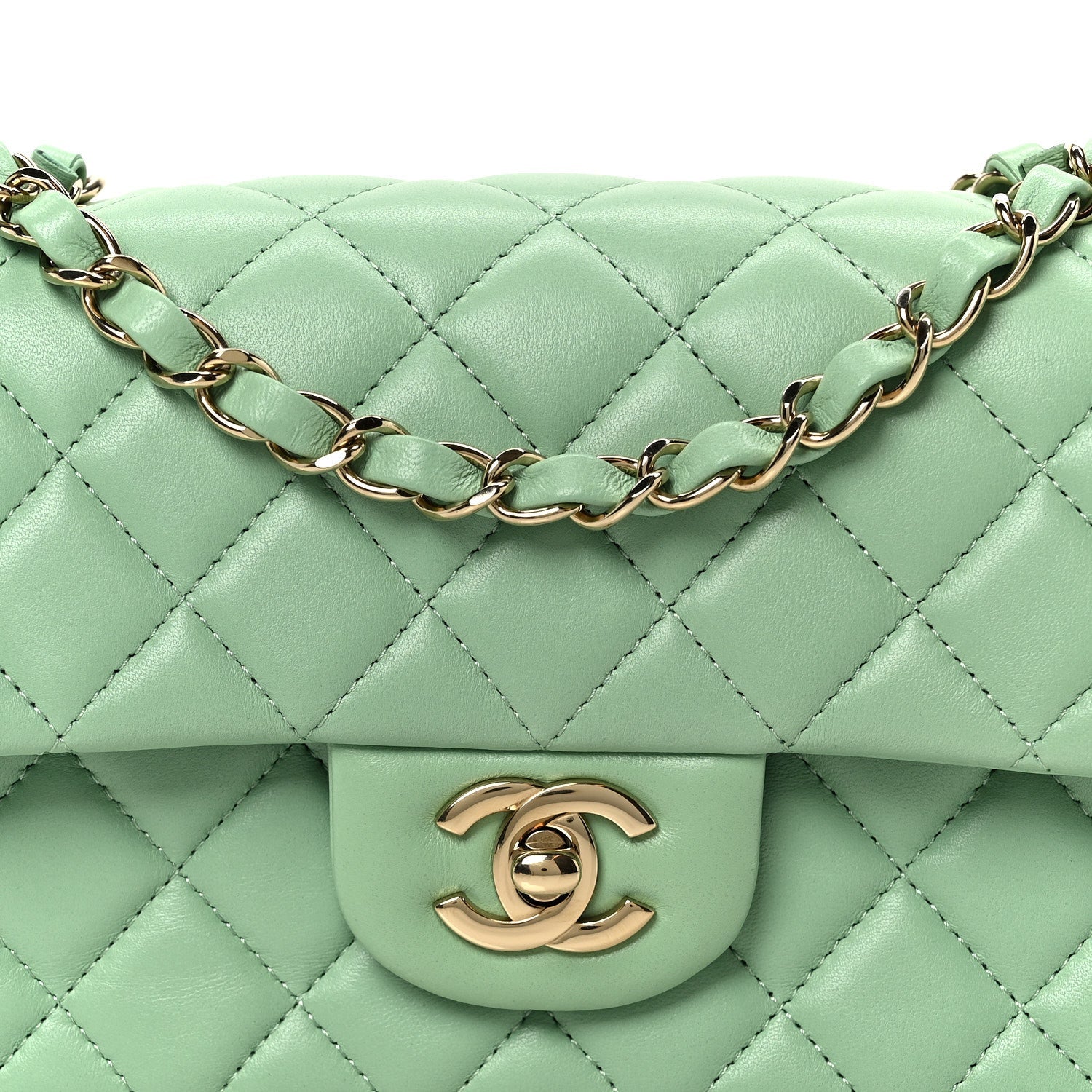 Chanel Lambskin Quilted Mini Rectangular Flap Green
