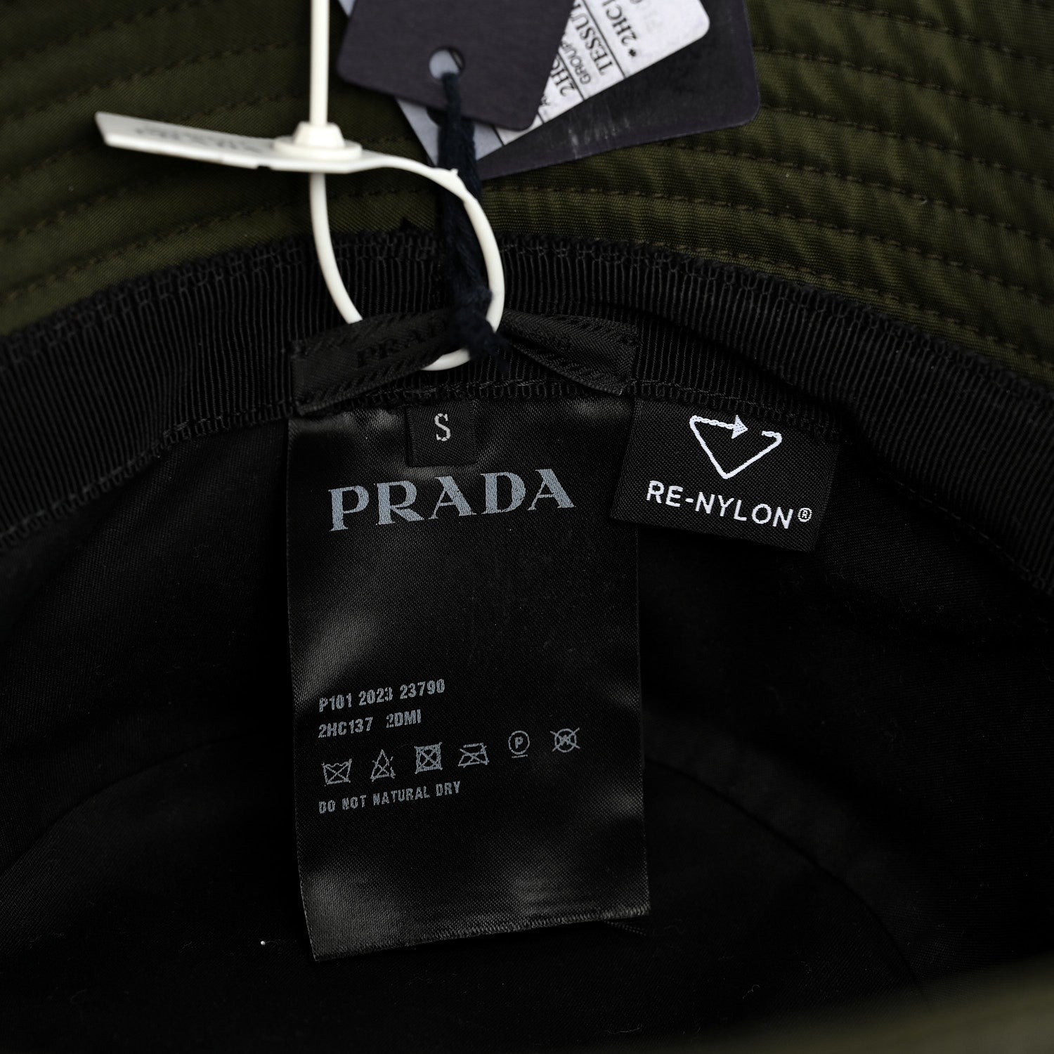 Prada Re-Nylon Metal Triangle Logo Mens Bucket Hat S Tundra