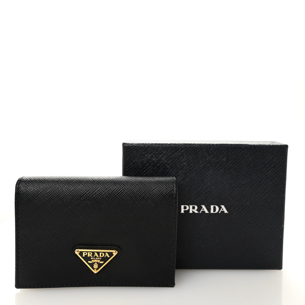 Prada Saffiano Small Triangle Bi-Fold Wallet Black