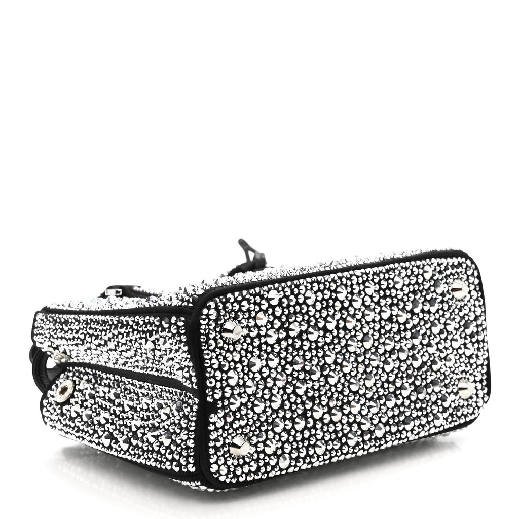 Prada Satin Crystal Mini Galleria Double Zip Tote Metal