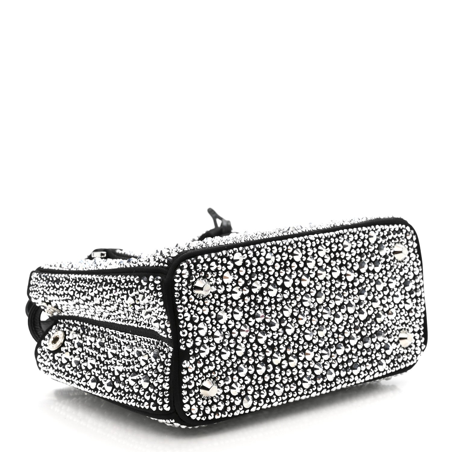 Prada Satin Crystal Mini Galleria Double Zip Tote Metal