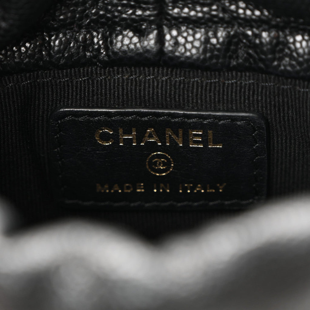 Chanel Caviar Quilted Coco First Bucket Clutch With Chain Black