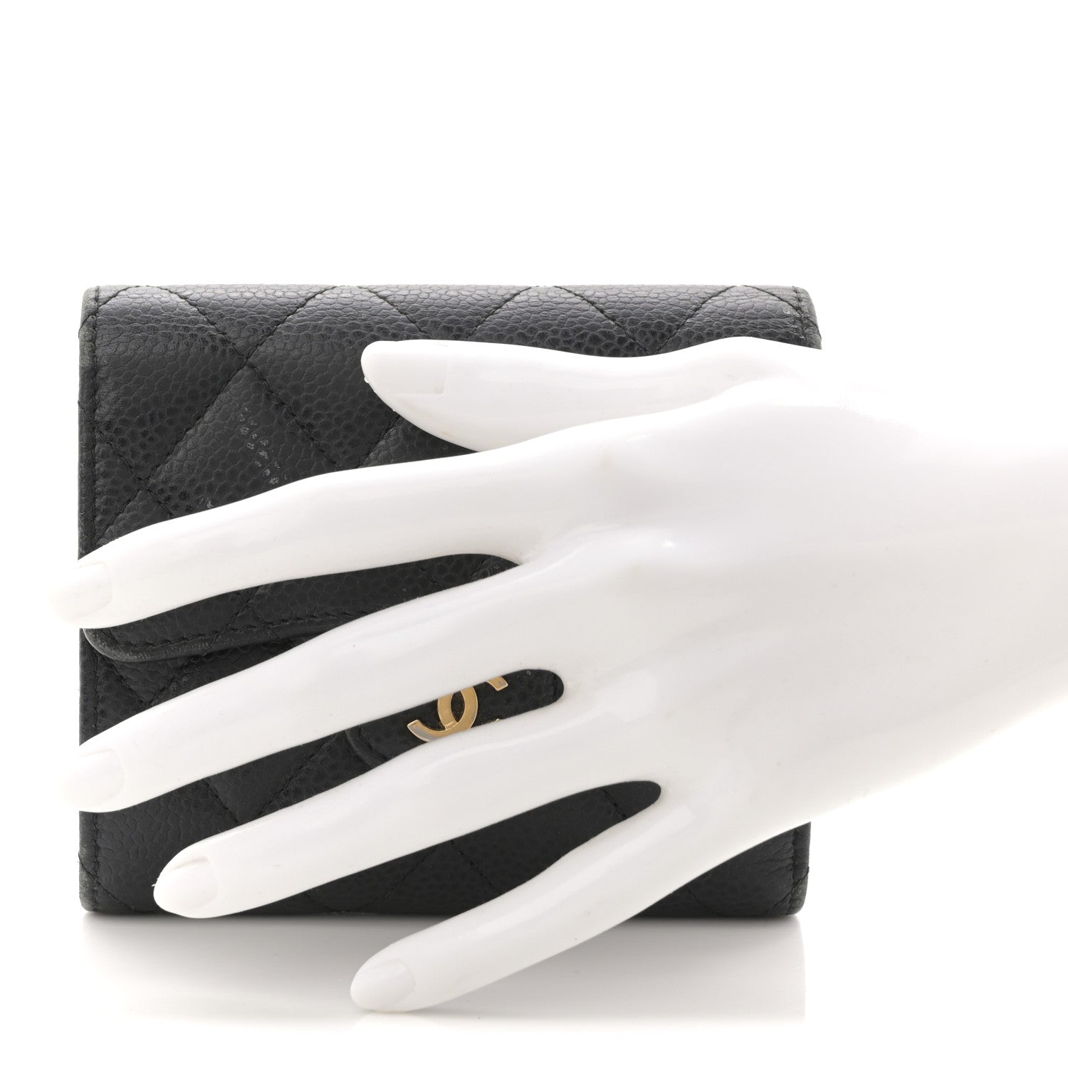 Caviar Quilted Tri-Fold Flap Wallet Black