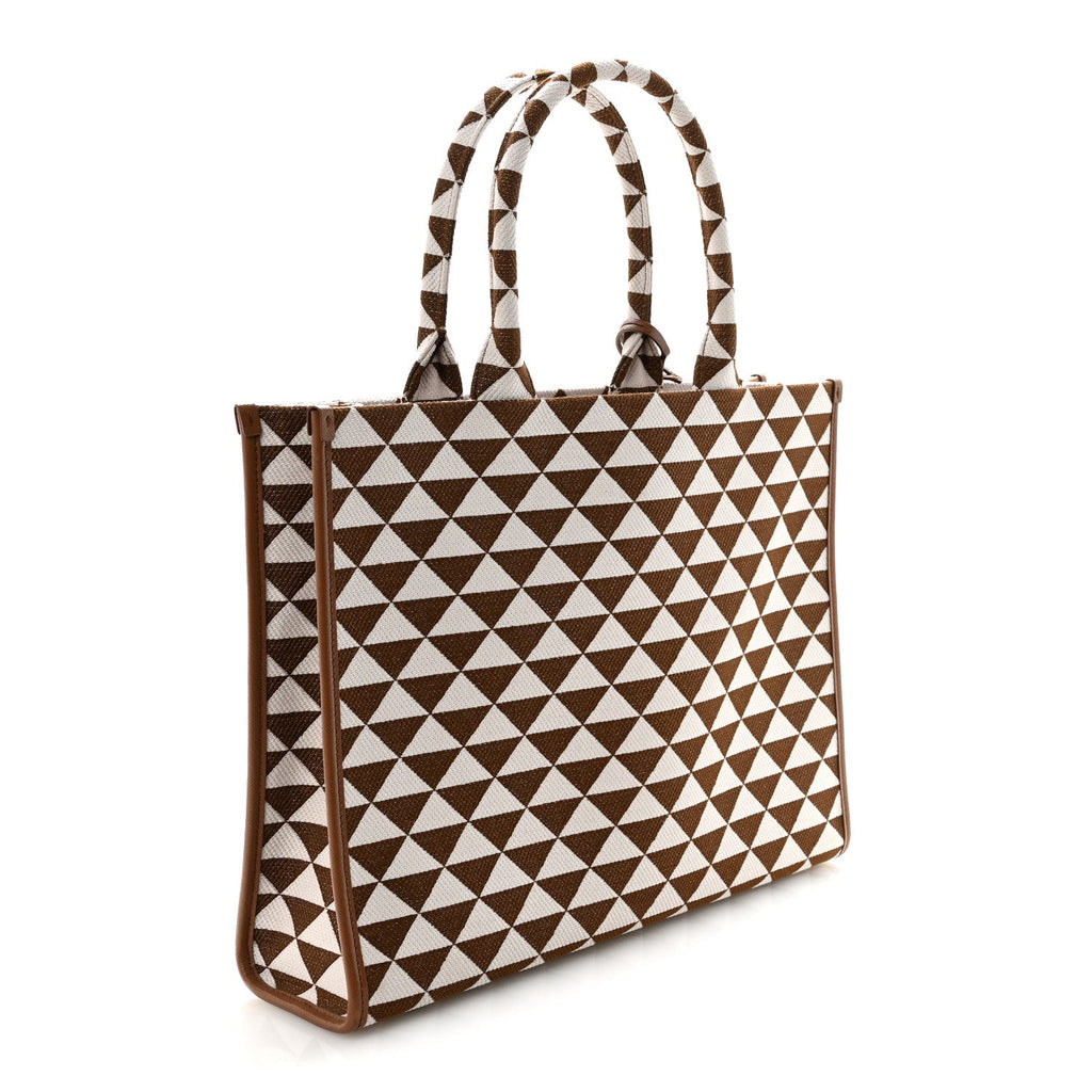 Prada Jacquard Saffiano Triangolo Symbole Embroidered Large Tote Tobacco Talco
