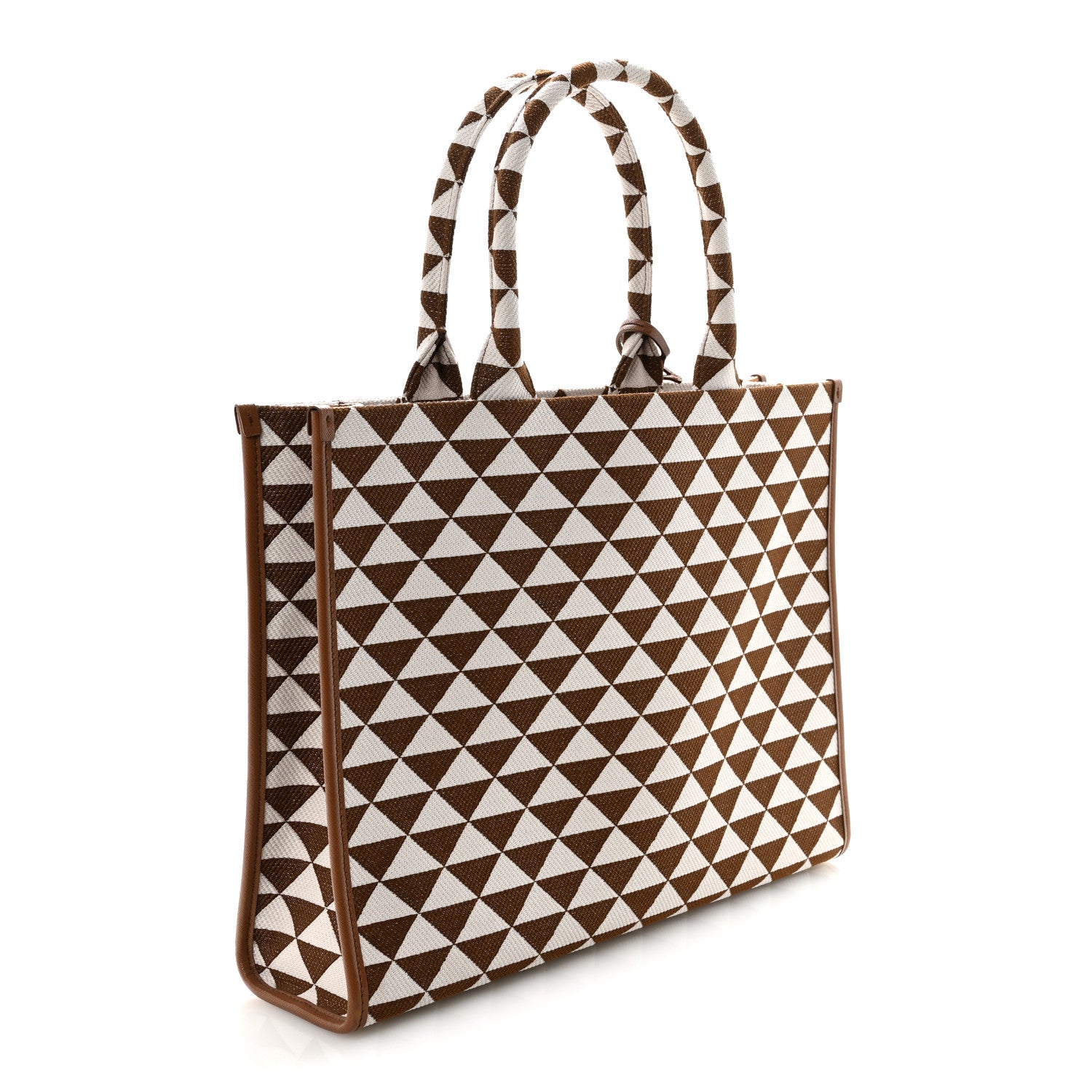 Prada Jacquard Saffiano Triangolo Symbole Embroidered Large Tote Tobacco Talco
