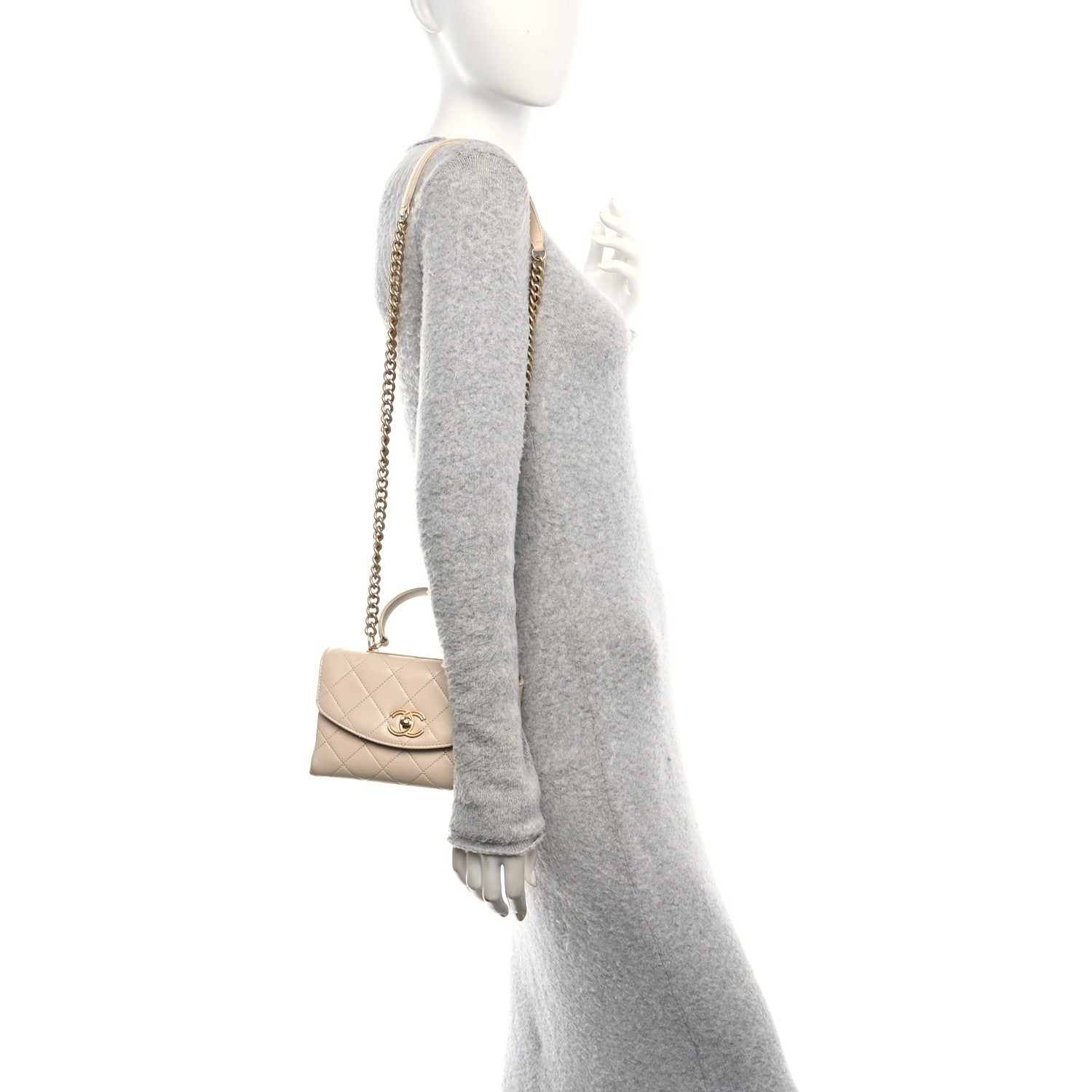 Chanel Lambskin Quilted Small Trendy Spirit Top Handle Bag Beige
