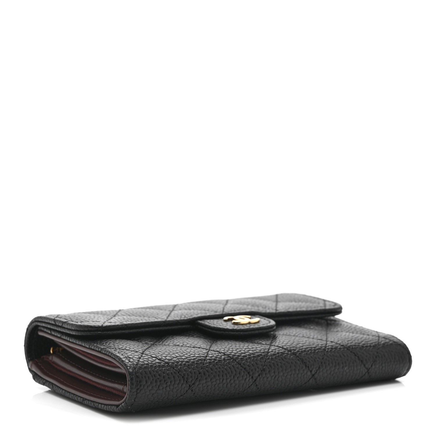 Caviar Quilted Medium Flap Wallet Black