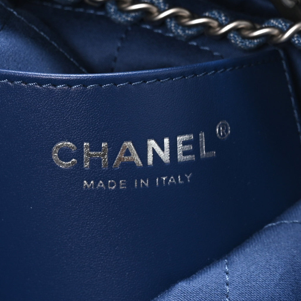 Chanel Washed Denim Logo Embroidered Mini Chanel 22 Blue