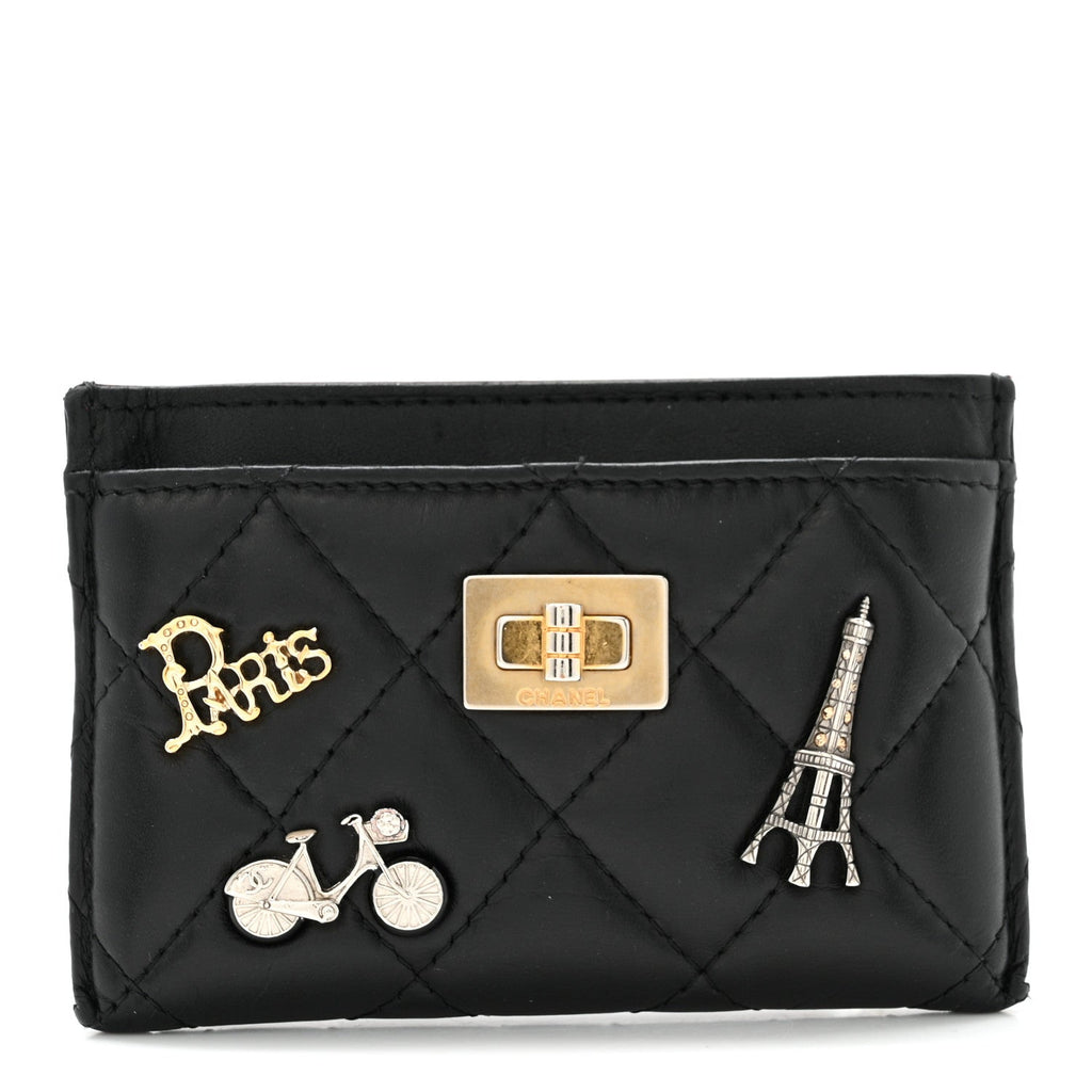 Aged Calfskin Quilted Lucky Charms Reissue Card Holder Black