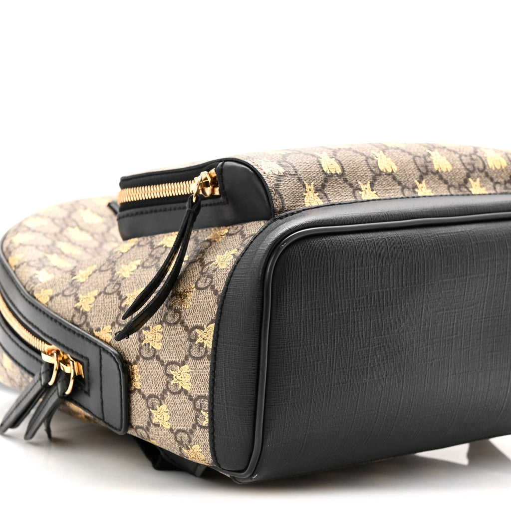 Gucci GG Supreme Monogram Bees Print Small Day Backpack Beige Oro Black