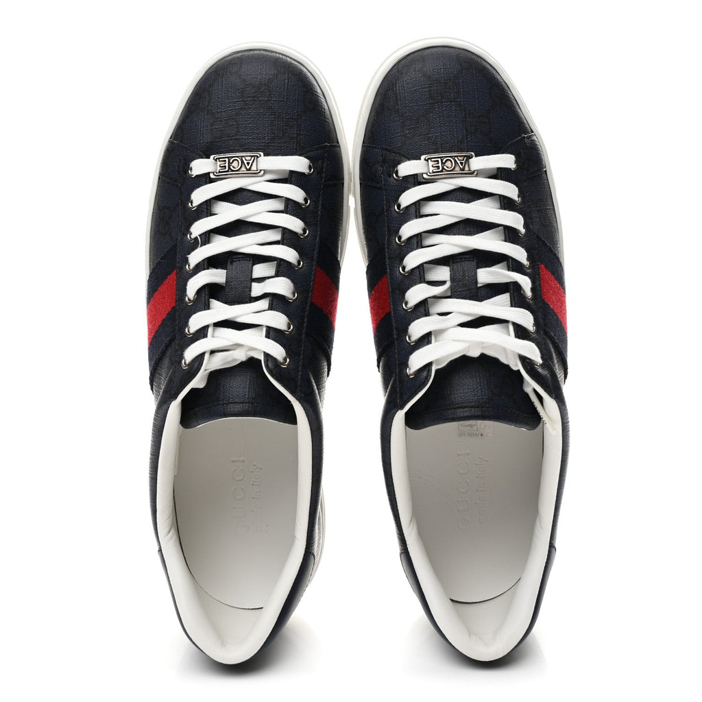 Gucci GG Supreme Monogram Ayers Web Mens New Ace Sneakers 8 Dark Blue