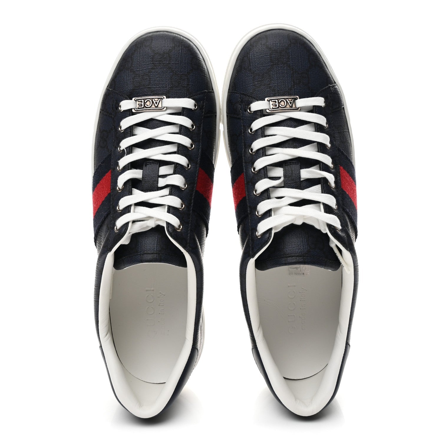Gucci GG Supreme Monogram Ayers Web Mens New Ace Sneakers 8 Dark Blue