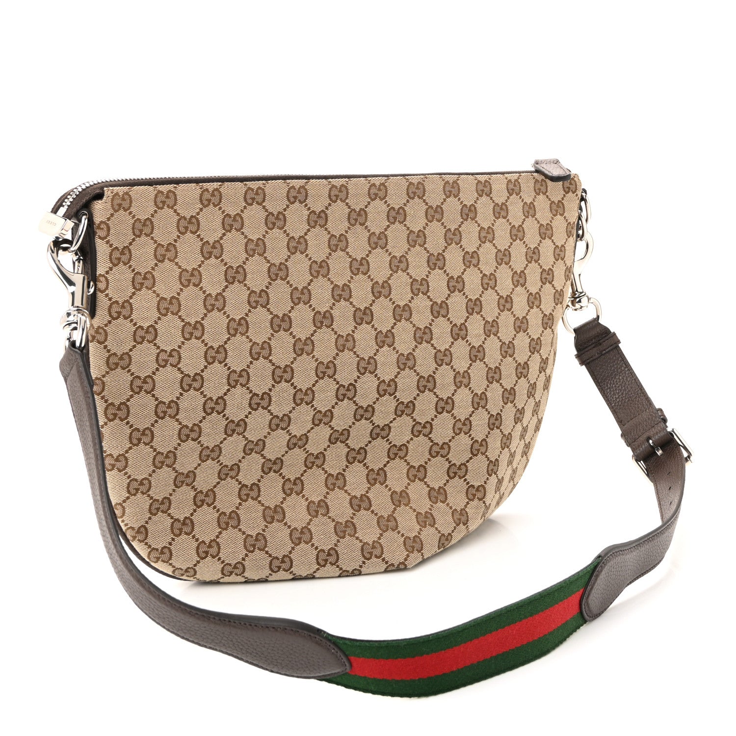 Gucci Monogram Calfskin Web Medium B Shoulder Bag Beige Brown