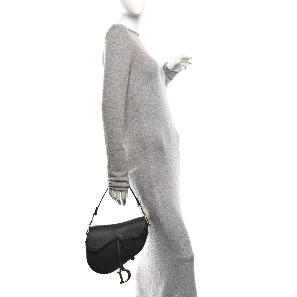 Christian Dior Grained Calfskin Saddle Bag Black