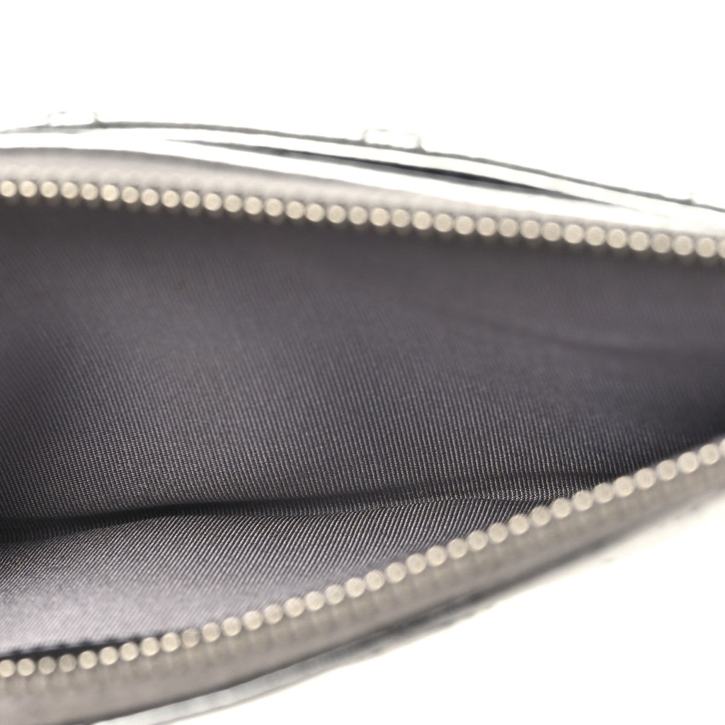 Metallic Calfskin Quilted Zip Pouch Silver