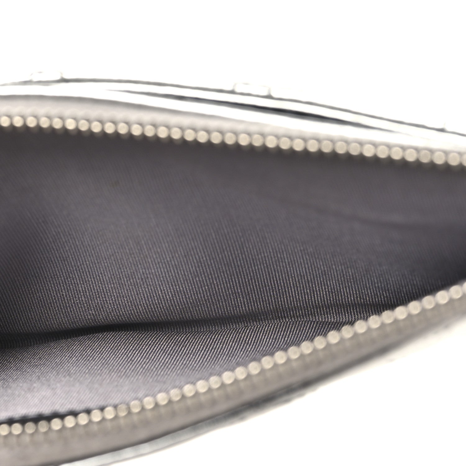 Metallic Calfskin Quilted Zip Pouch Silver