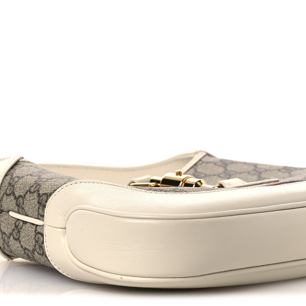 Gucci GG Supreme Monogram Azalea Calfskin Web Small Jackie 1961 Hobo Beige Ebony Mystic White