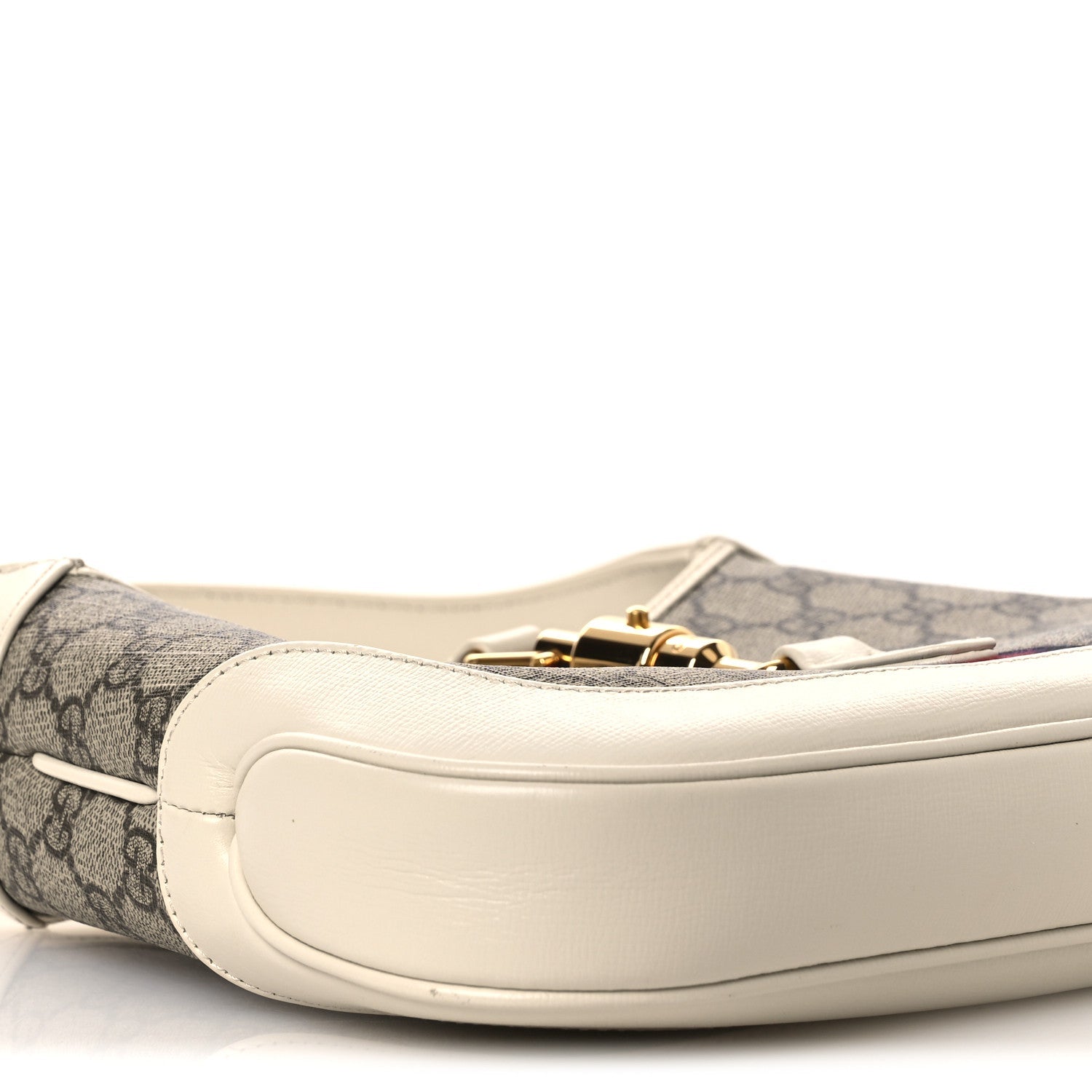 Gucci GG Supreme Monogram Azalea Calfskin Web Small Jackie 1961 Hobo Beige Ebony Mystic White