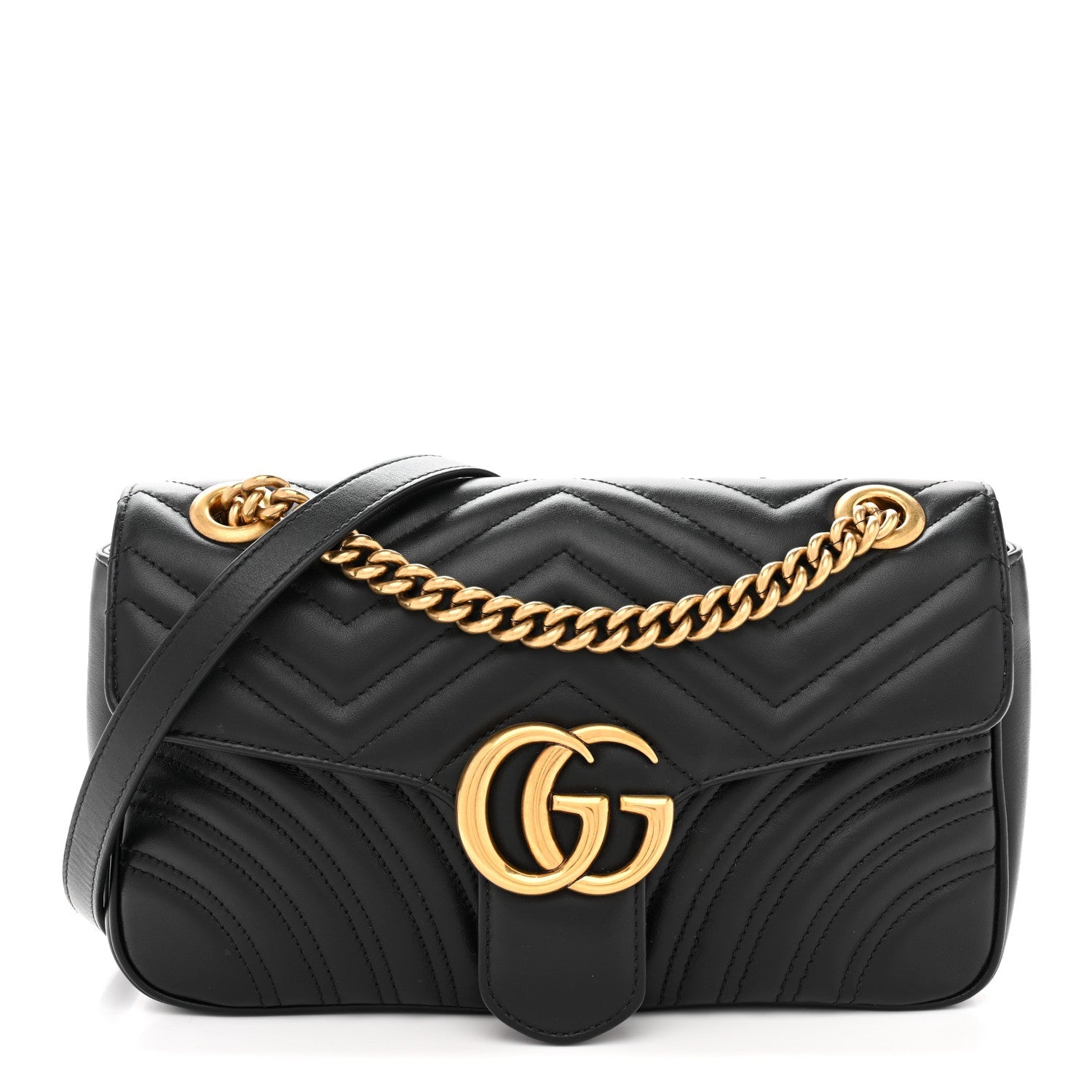 Gucci Calfskin Matelasse Small GG Marmont Shoulder Bag Black