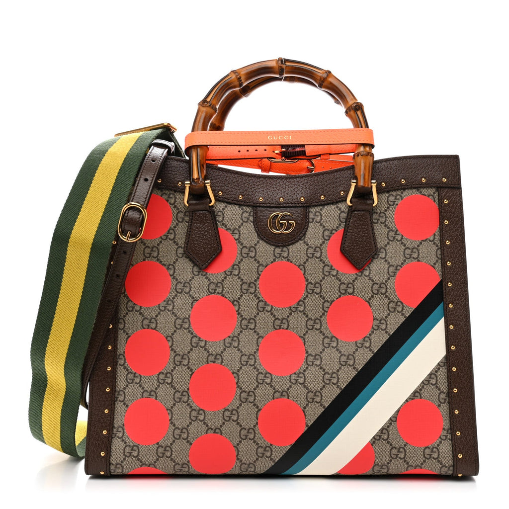 Gucci GG Supreme Monogram Equestrian Medium Diana Tote Bag Beige Multicolor New Acero