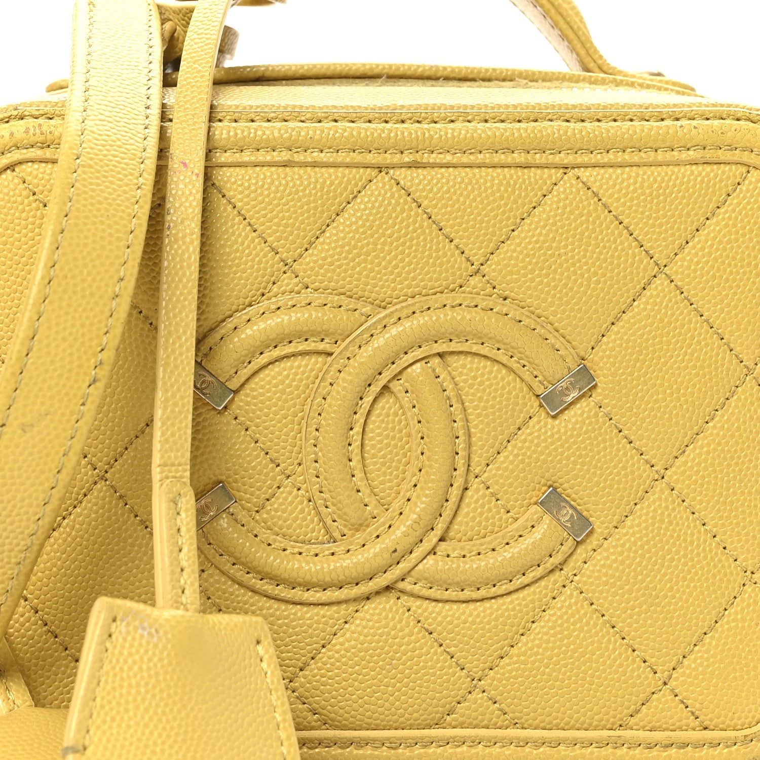 Chanel Caviar Quilted Small CC Filigree Vanity Case Yellow