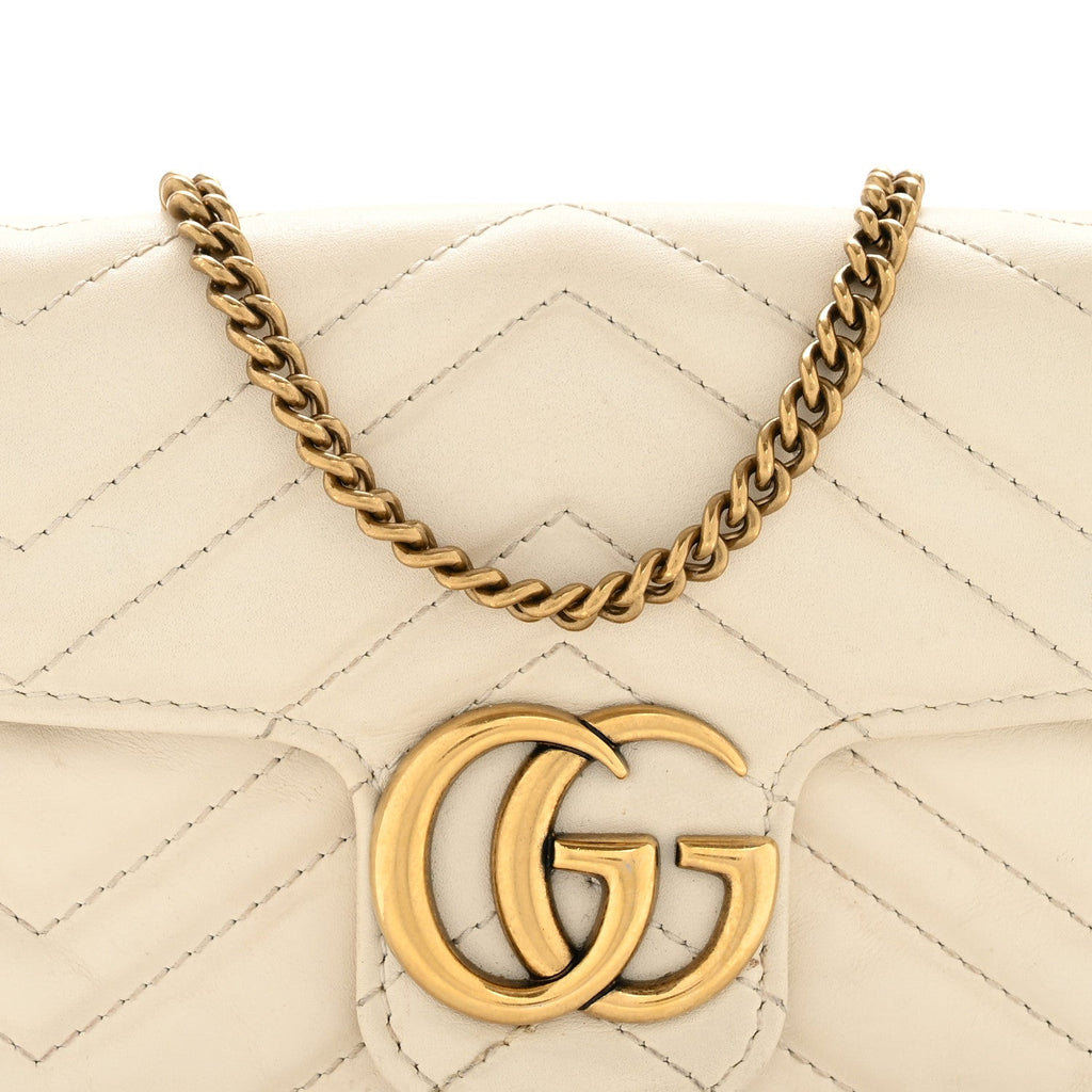 Gucci Calfskin Matelasse Super Mini GG Marmont Shoulder Bag White