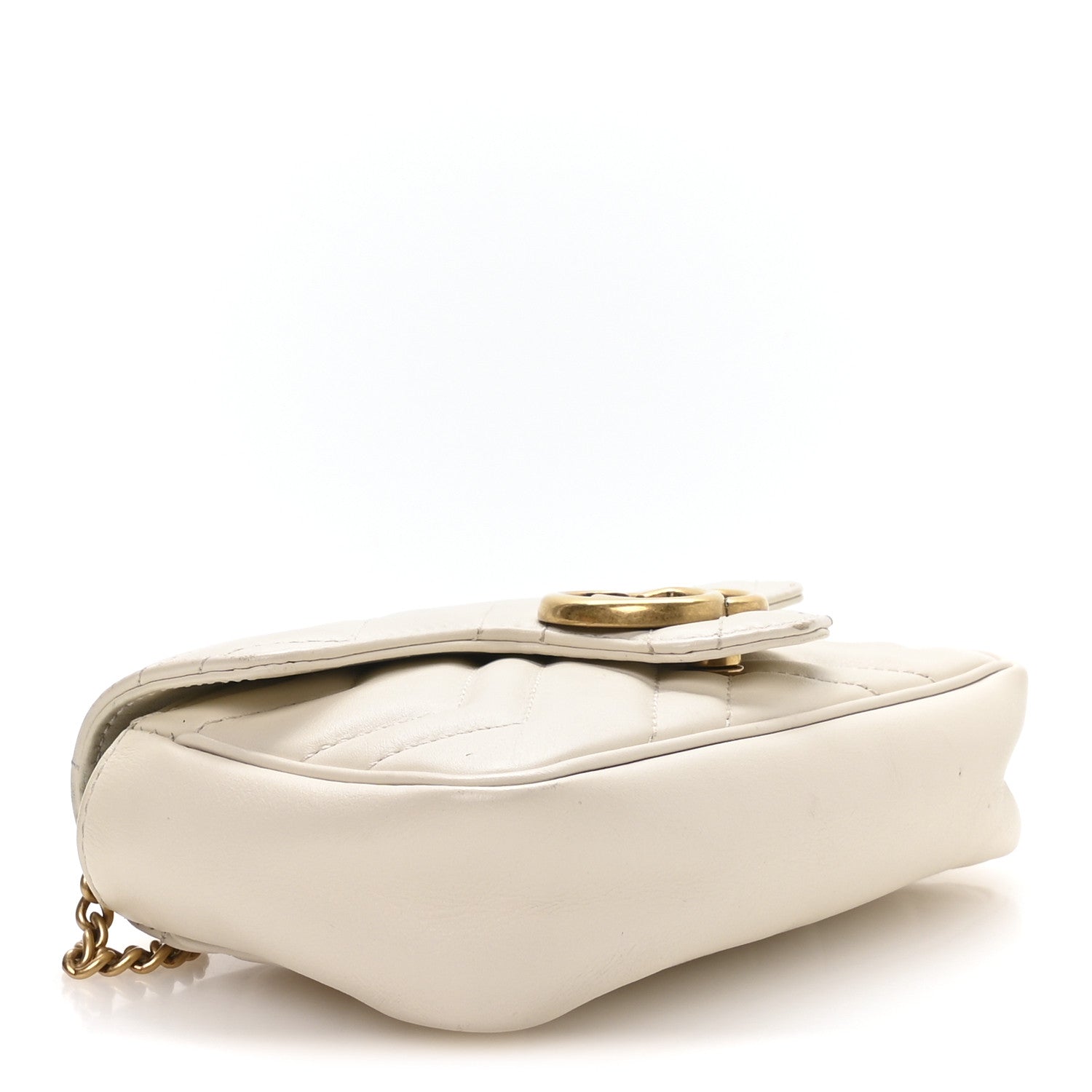 Gucci Calfskin Matelasse Super Mini GG Marmont Shoulder Bag White