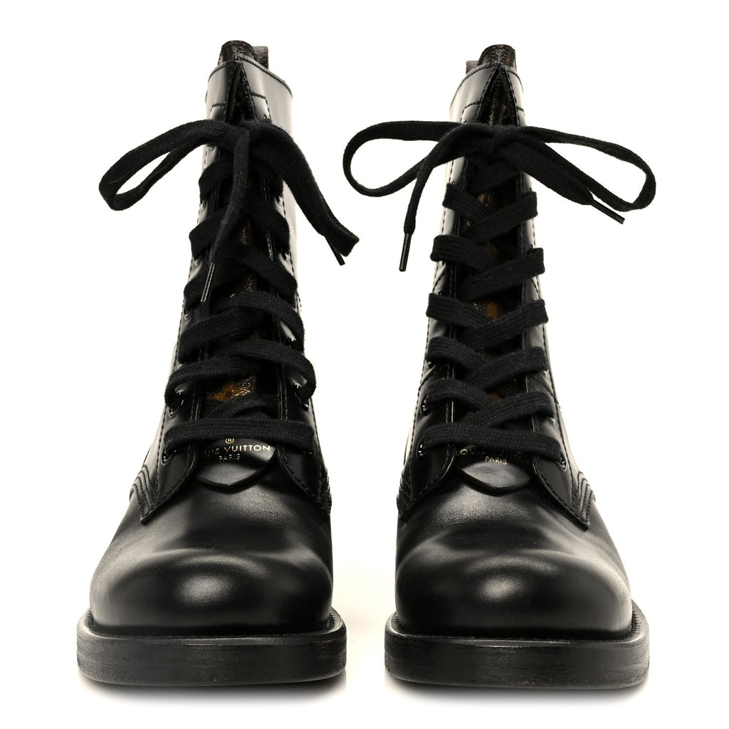 Louis Vuitton Calfskin Monogram Metropolis Flat Ranger Boots 37 Black