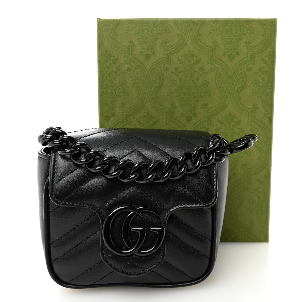 Gucci Calfskin Matelasse Monochrome GG Marmont Chain Mini Belt Bag Black