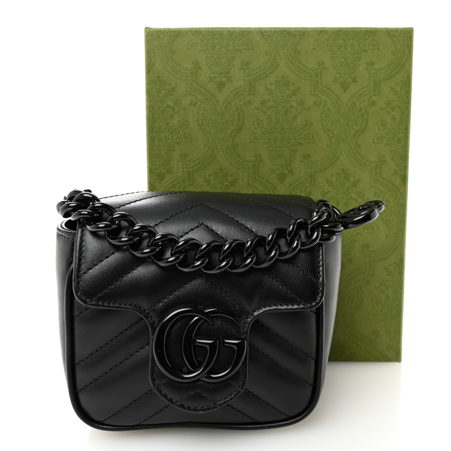 Gucci Calfskin Matelasse Monochrome GG Marmont Chain Mini Belt Bag Black