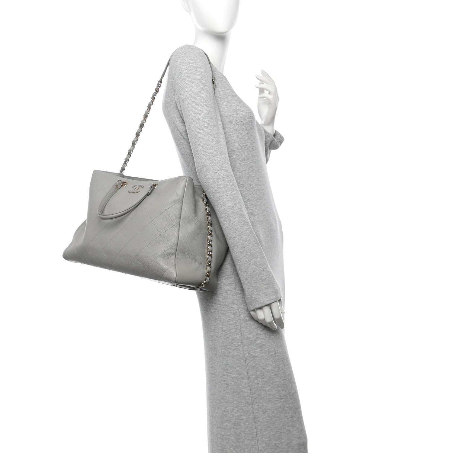 Chanel Bullskin Stitched Large Shopping Bag Grey