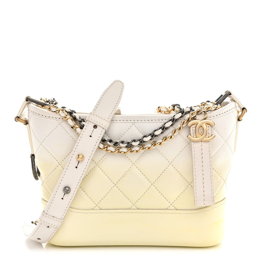 Chanel Patent Goatskin Quilted Small Gabrielle Hobo White