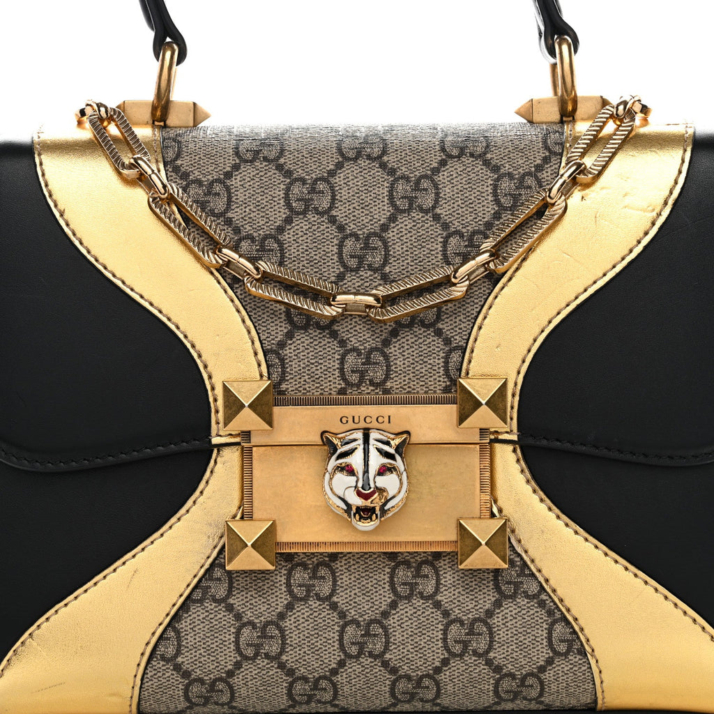 Gucci GG Supreme Monogram Small Osiride Top Handle Bag Black Gold