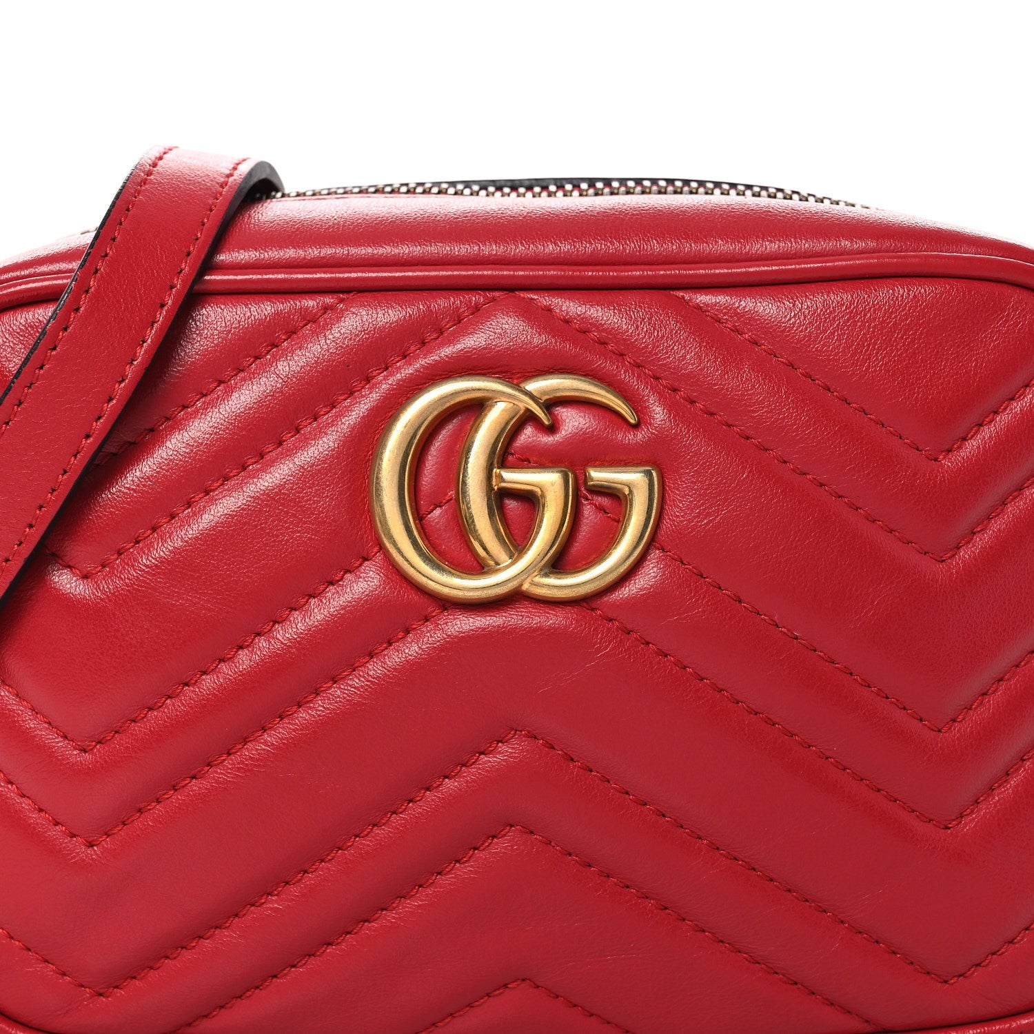 Gucci Calfskin Matelasse Mini GG Marmont Chain Shoulder Bag Hibiscus Red