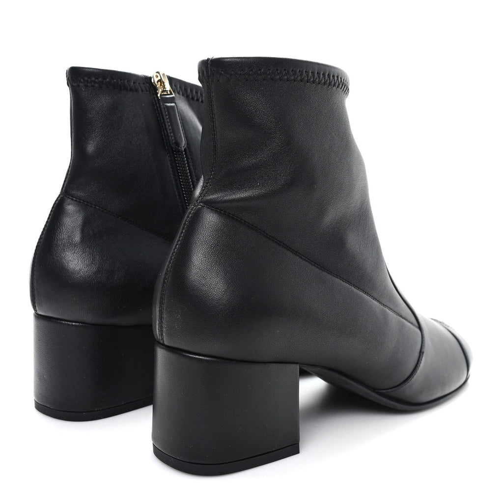 Chanel Stretch Lambskin Cap Toe CC Uniform Short Boots 39 Black